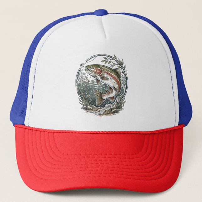 Fishing Lover  – Trout Fishing Design Trucker Hat (Front)