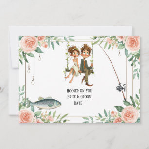 Fishing Lover wedding with rod and flowers  Invitation