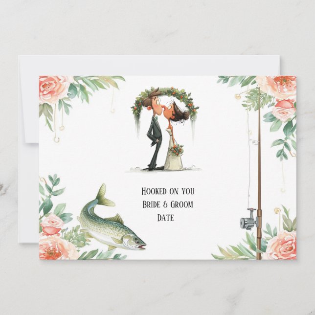 Fishing Lover wedding with rod and flowers  Invitation (Front)