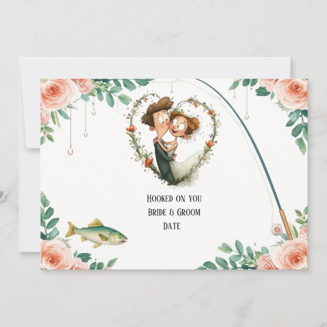 Fishing Lover wedding with rod and flowers  Invitation (Front)