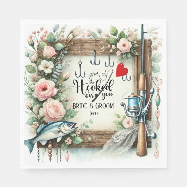 Fishing Lover wedding with rod and flowers  Napkins (Front)