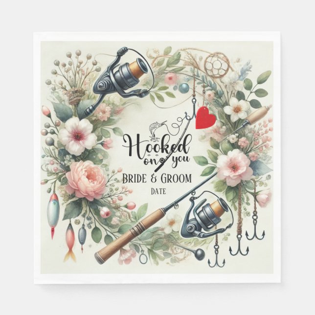 Fishing Lover wedding with rod and flowers  Napkins (Front)
