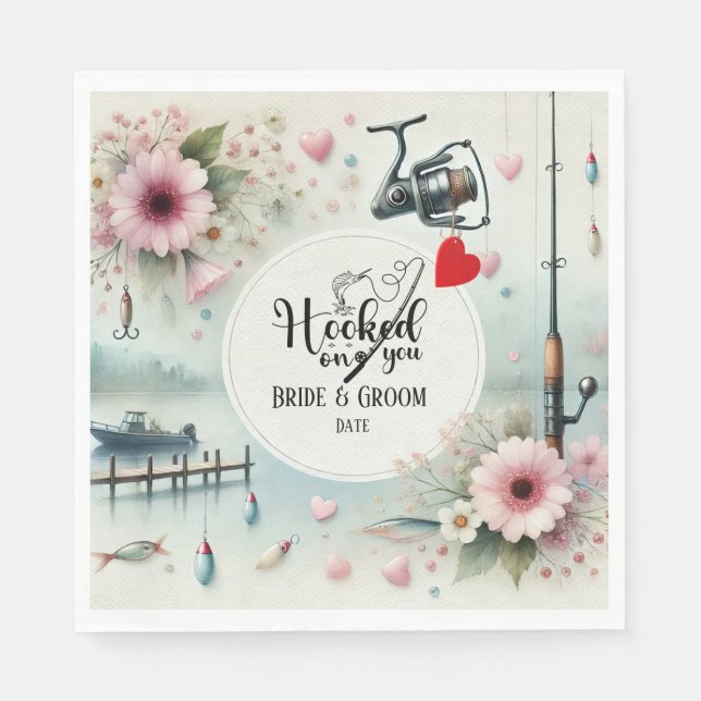 Fishing Lover wedding with rod and flowers  Napkins (Front)