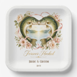 Fishing Lover wedding with rod and flowers Paper Plates