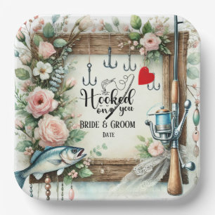 Fishing Lover wedding with rod and flowers Paper Plates