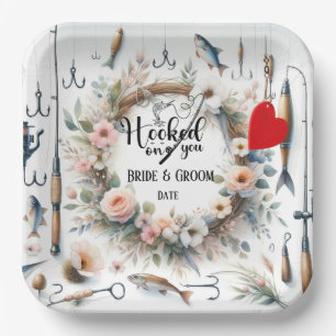 Fishing Lover wedding with rod and flowers Paper Plates