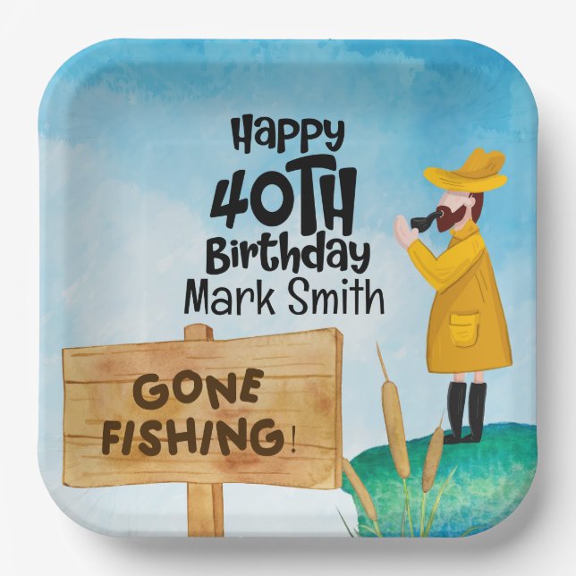 Fishing Lovers 40th Birthday  Paper Plates (Front)