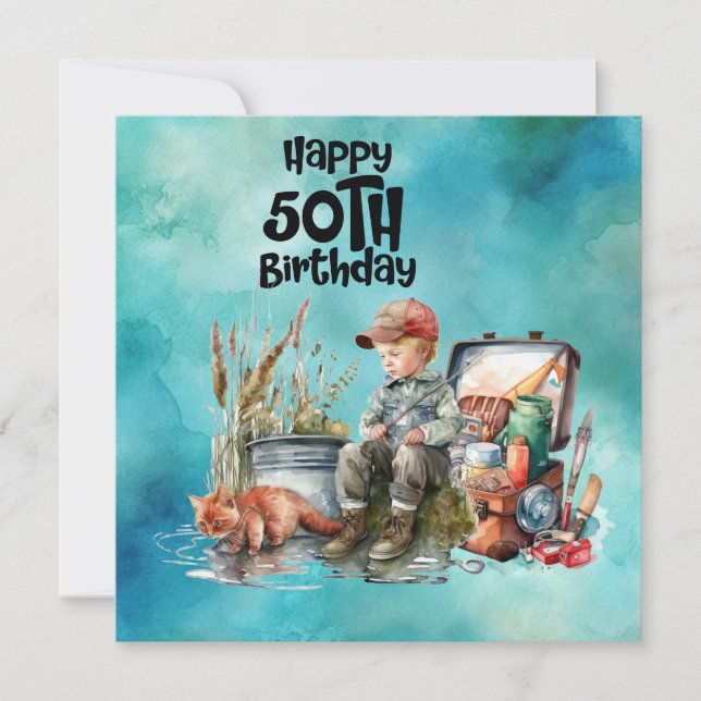 Fishing lovers 50th  birthday Fish   watercolor   Card (Front)
