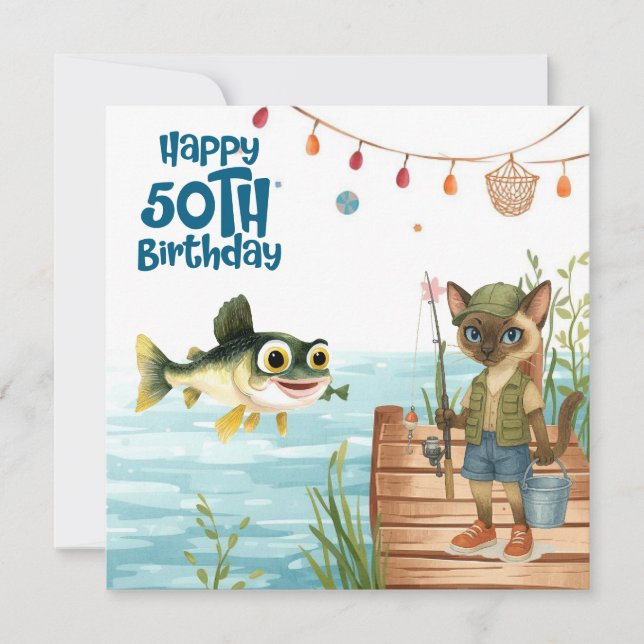 Fishing lovers 50th  birthday Fish   watercolor   Card (Front)