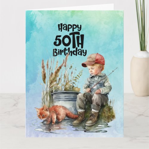 Fishing lovers 50th  birthday fishing  card