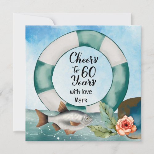 Fishing Lovers 60th Birthday watercolor Card