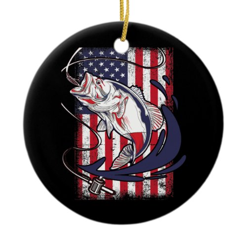 Fishing Lovers American Flag Funny Vintage Ceramic Ornament