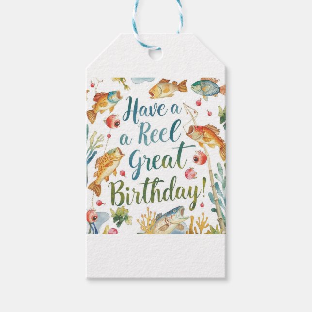 Fishing Lovers Birthday Party  Gift Tags (Front)