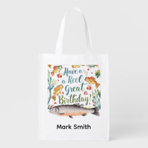 Fishing lovers Birthday themed Grocery Bag