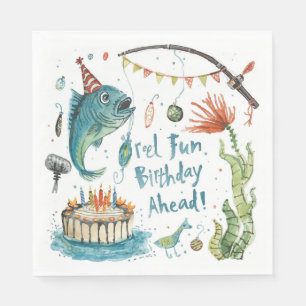 Fishing Lovers Birthday themed watercolor Napkins