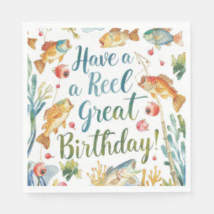 Fishing Lovers Birthday themed watercolor Napkins