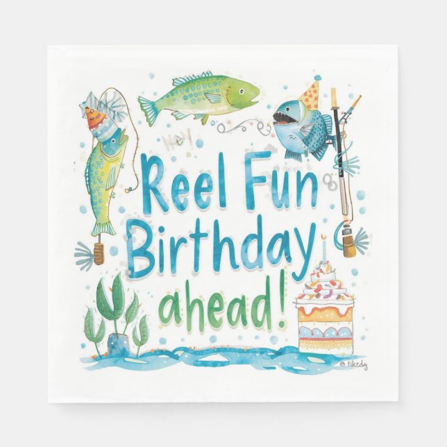 Fishing Lovers Birthday themed watercolor Napkins (Front)