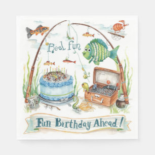 Fishing Lovers Birthday themed watercolor Napkins