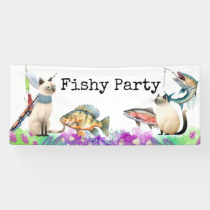 Fishing lovers birthday with Fish Hook watercolor Banner