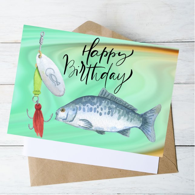 Fishing lovers birthday with Fish  Hook watercolor Postcard (Creator Uploaded)