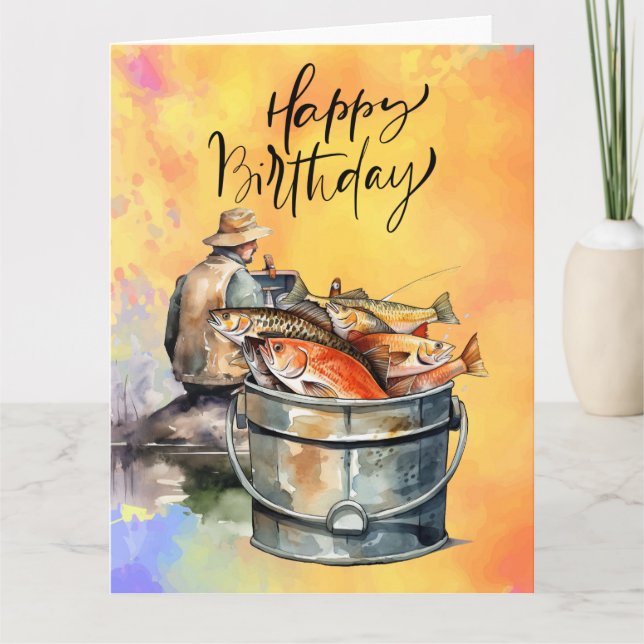 Fishing lovers birthday with Fish   watercolor   Card (Front)