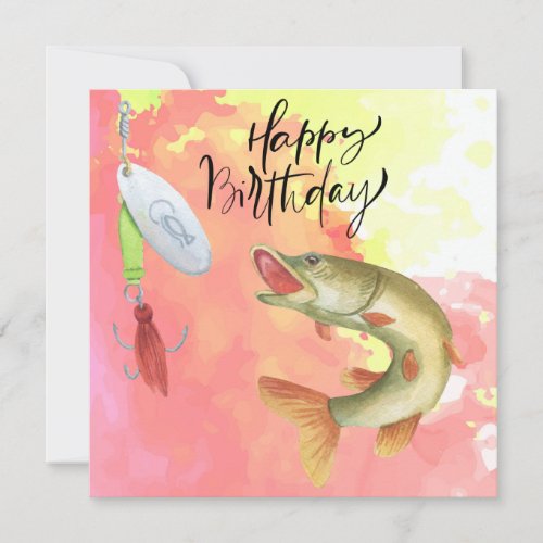 Fishing lovers birthday with Fish   watercolor    Card