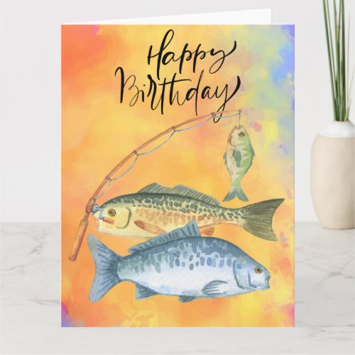 Fishing lovers birthday with Fish   watercolor   Card