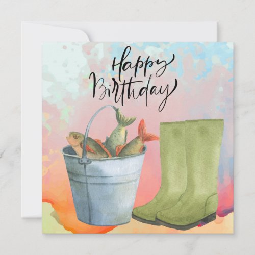 Fishing lovers birthday with Fish   watercolor   Card