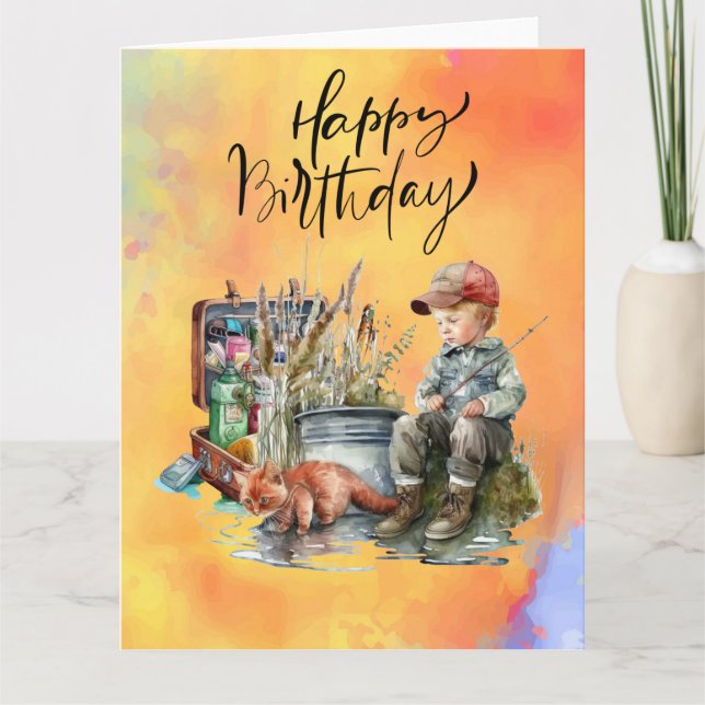 Fishing lovers birthday with Fish   watercolor   Card (Front)