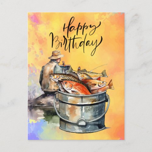 Fishing lovers birthday with Fish watercolor  Postcard