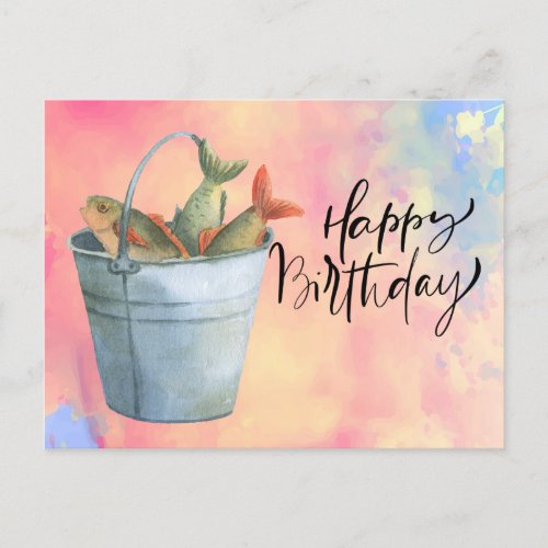 Fishing lovers birthday with Fish   watercolor  Postcard