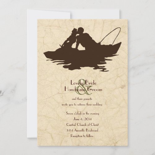 Fishing Lovers Brown Boat Wedding Invitation