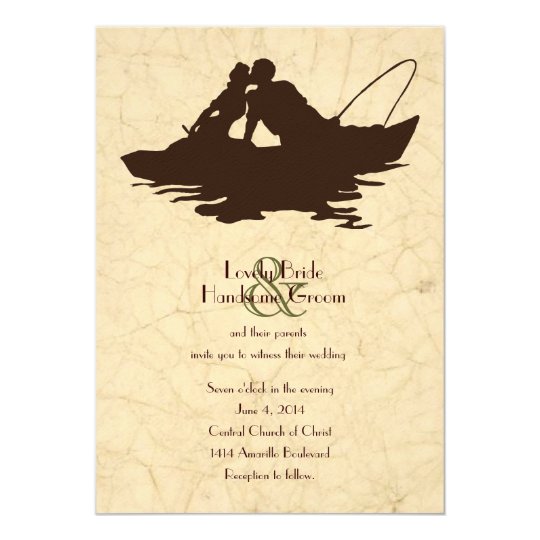 Fishing Lovers Brown Boat Wedding Invitation