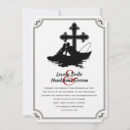 Fishing Lovers Catholic Cross Wedding Invitation