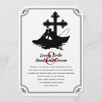 Fishing Lovers Catholic Cross Wedding Invitation by RiverJude at Zazzle