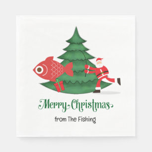 Fishing Lovers Christmas Holiday with Santa Claus Napkins