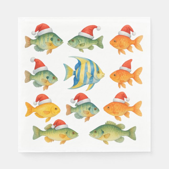 Fishing Lovers Christmas Holiday with Santa Fish Napkins (Front)