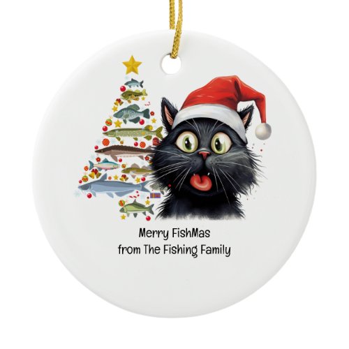 Fishing Lovers Christmas  Santa Claus Cat Lovers Ceramic Ornament