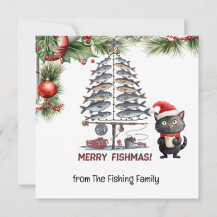Fishing Lovers Christmas  Santa Claus Cat Lovers Holiday Card