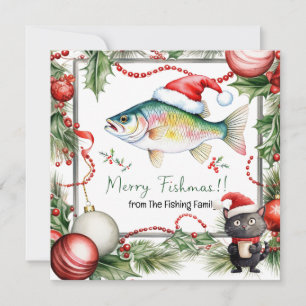 Fishing Lovers Christmas Santa Claus Cat Lovers Holiday Card