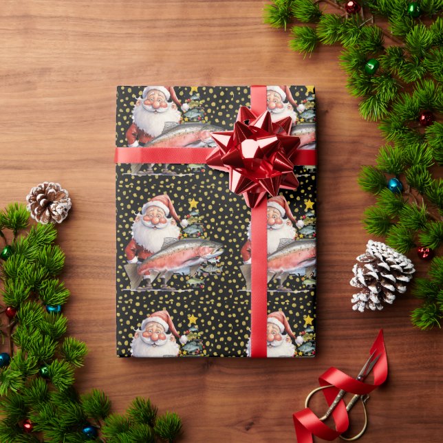 Fishing Lovers Christmas  Santa Claus Wrapping Paper (Holiday Gift)