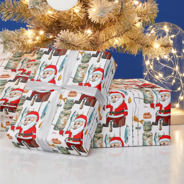 Fishing Lovers Christmas  Santa Claus Wrapping Paper (Holidays)
