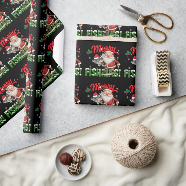 Fishing Lovers Christmas  Santa Claus Wrapping Paper (Crafts)
