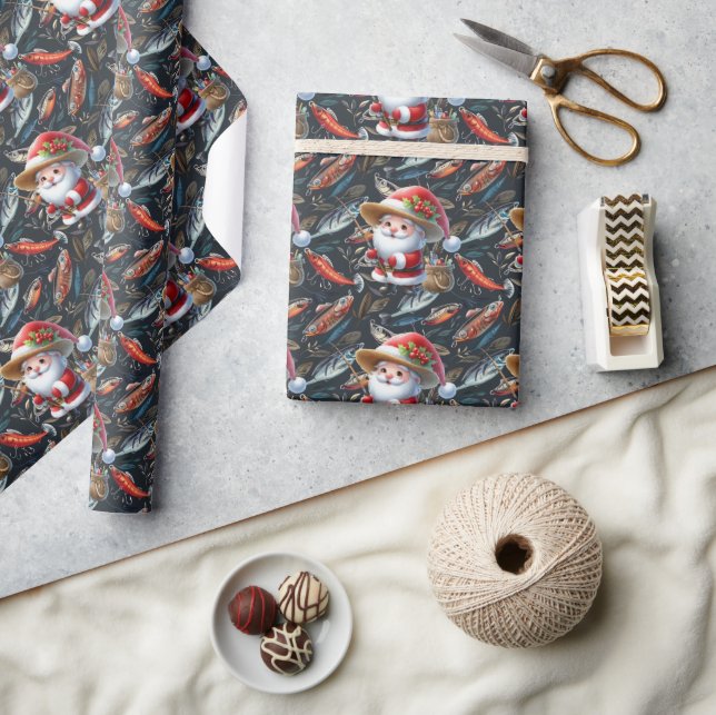 Fishing Lovers Christmas  Santa Claus Wrapping Paper (Crafts)