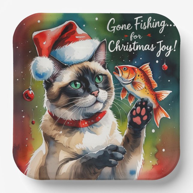 Fishing Lovers Christmas themed for Cat lovers Paper Plates (Front)