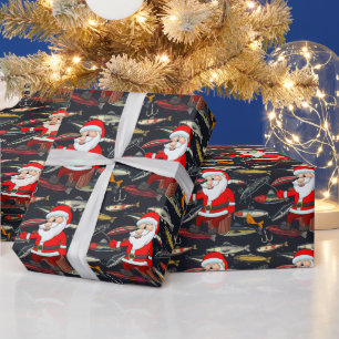 Fishing Lovers Christmas with Santa Claus Fish Wrapping Paper