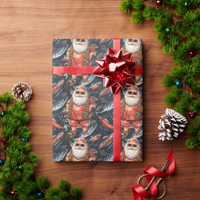 Fishing Lovers Christmas with Santa Claus Fish  Wrapping Paper (Holiday Gift)