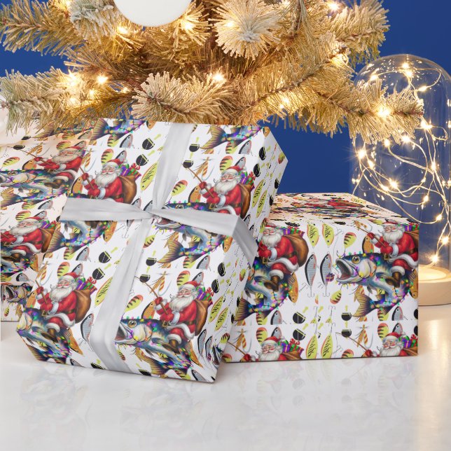 Fishing Lovers Christmas with Santa Claus Fish  Wrapping Paper (Holidays)