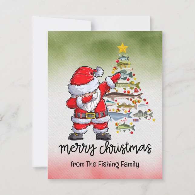 Fishing Lovers Christmas with Santa Claus Holiday Card (Front)