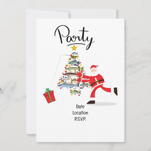 Fishing Lovers Christmas with Santa Claus Invitation (Front)
